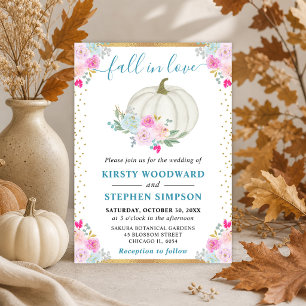 Invitation Citrouilles fleuries rose et blanc Mariage d'autom