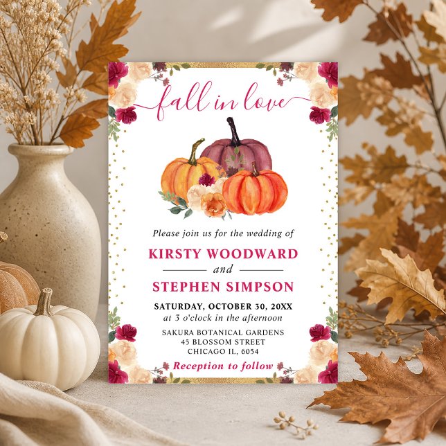 Invitation Citrouilles Fleuries Rouge et Orange Brûlé pour Ma (Créateur téléchargé)