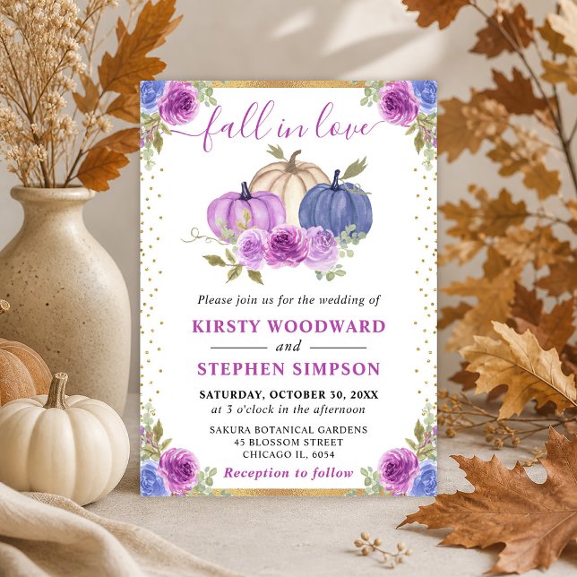 Invitation Citrouilles Fleuries Violettes et Bleues Mariage d (Créateur téléchargé)