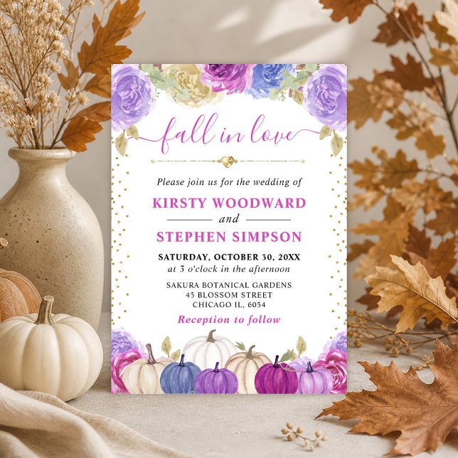 Invitation Citrouilles Fleuries Violettes et Bleues Mariage d (Créateur téléchargé)