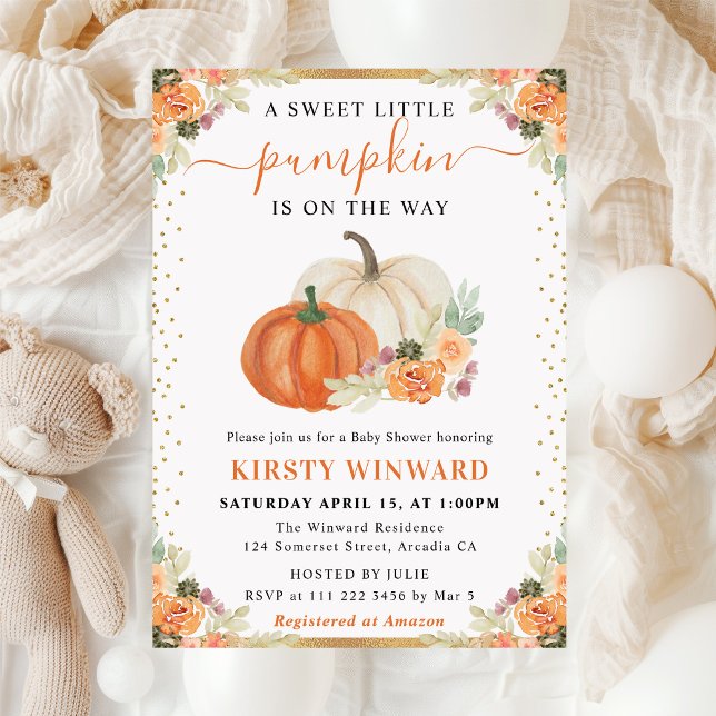 Invitation Citrouilles Fleuris Orange et Blanc Baby Shower d' (Créateur téléchargé)