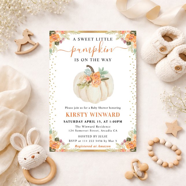 Invitation Citrouilles Fleuris Orange et Blanc Shower de Bébé (Créateur téléchargé)