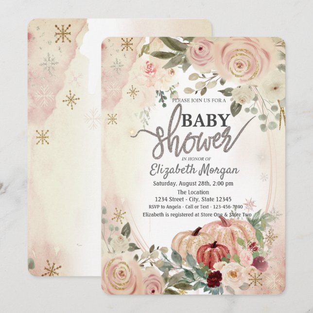 Invitation Citrouilles Fleurs Boho Baby Shower (Devant / Derrière)