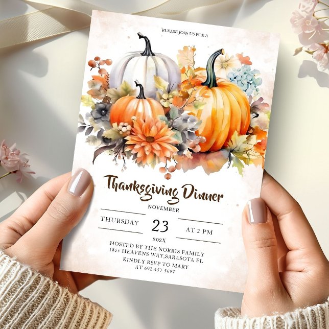 Invitation Citrouilles Florales Dîner Friendsgiving Feuilles  (Créateur téléchargé)