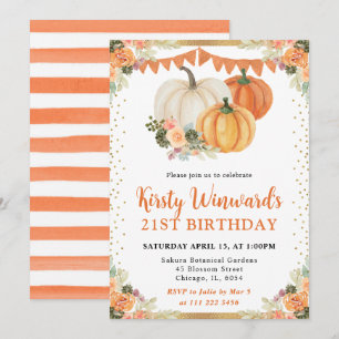 Invitation Citrouilles Florales Orange Anniversaire 21 Automn