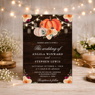 Invitation Citrouilles Florales Orange d'Automne Rustique pou