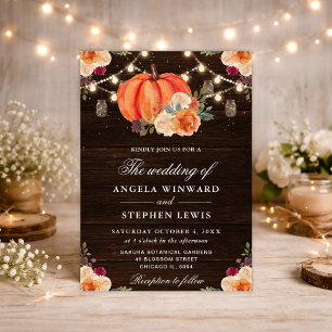 Invitation Citrouilles Florales Orange d'Automne Rustique pou