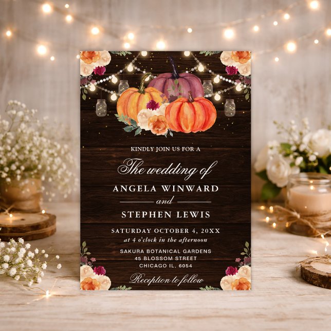Invitation Citrouilles Florales Orange d'Automne Rustique pou (Créateur téléchargé)