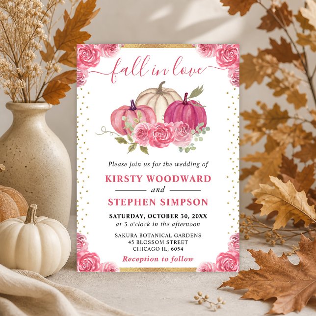 Invitation Citrouilles Florales Roses et Blanches Mariage d'A (Créateur téléchargé)