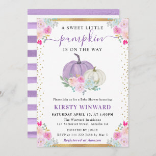 Invitation Citrouilles floraux violets et blancs Baby shower
