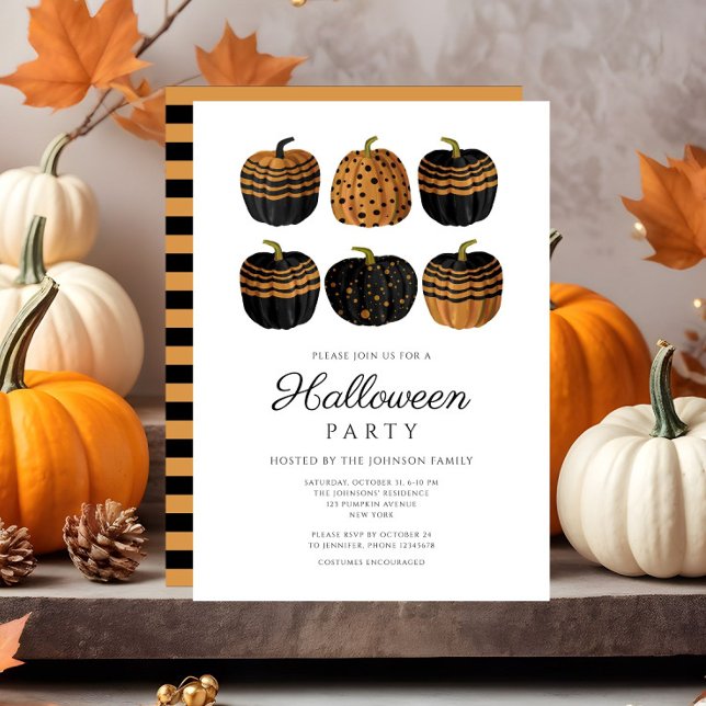 Invitation Citrouilles Halloween Mignonnes Orange et Noires (Cute Orange Black Pumpkins Halloween Invitation)