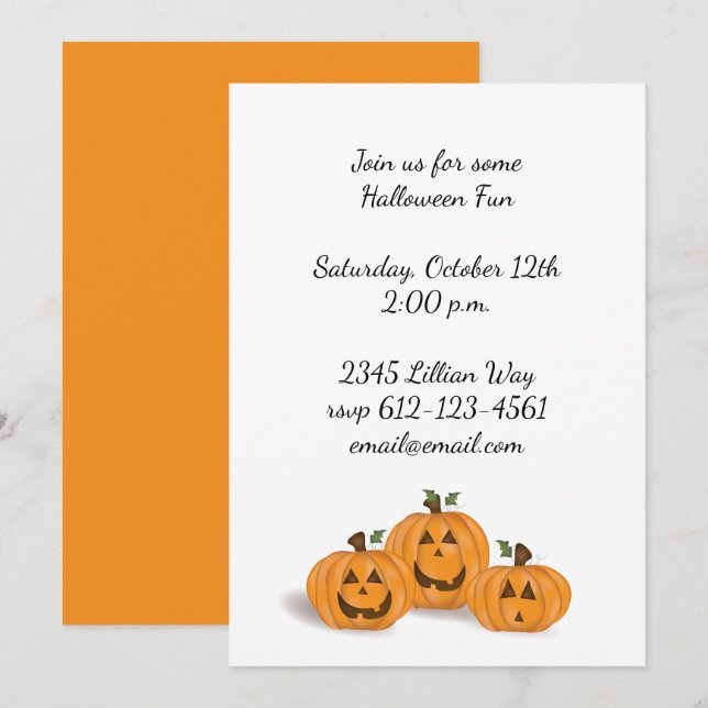 Invitation Citrouilles Jack O Lantern heureuses et souriantes (Devant / Derrière)
