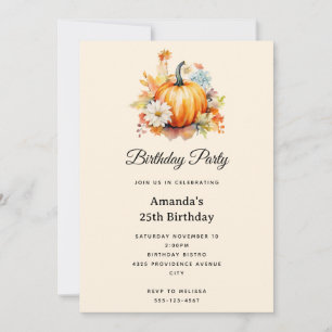 Invitation Citrouilles orange et fleurs Anniversaire automnal