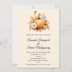 Invitation Citrouilles orange et fleurs Mariage d'automne