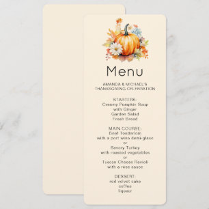 Invitation Citrouilles oranges et fleurs Menu d'automne