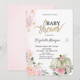Invitation Citrouilles Roses Polka Points, Flocons de Neige B