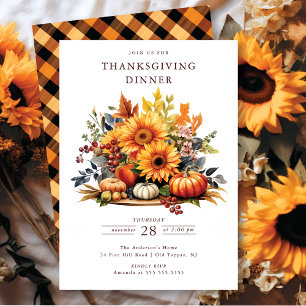 Invitation Citrouilles rustiques et tournesols Thanksgiving