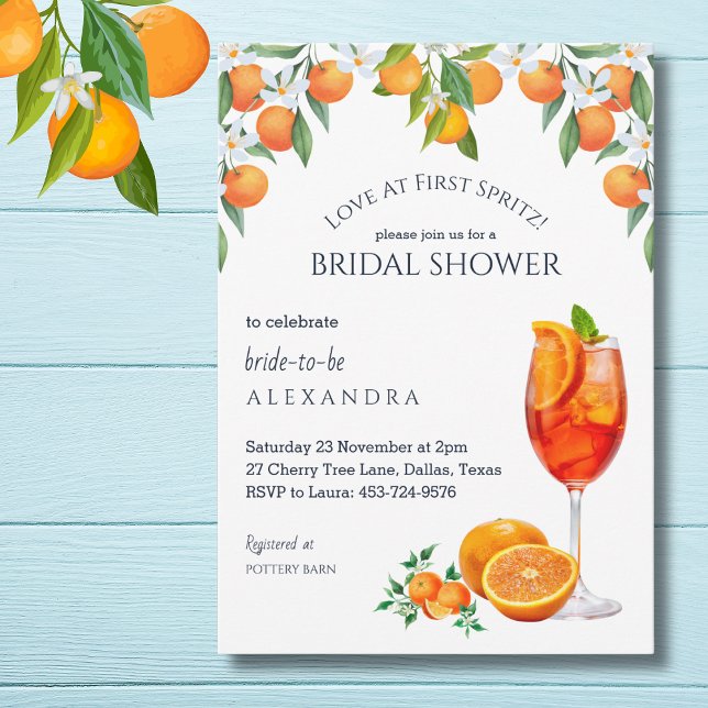 Invitation Citrus Aperol Love at First Spritz Fête des mariée (Créateur téléchargé)