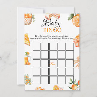 Invitation Citrus Baby shower bingo Game Card