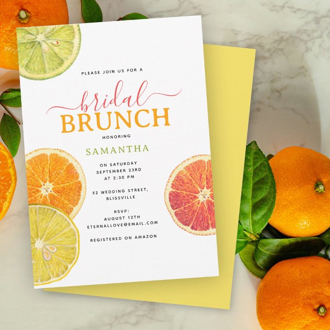 Invitation Citrus Bridal Brunch Lemon Orange Fête des mariées (Citrus Bridal Brunch Lemon Orange Bridal Shower Invitation)