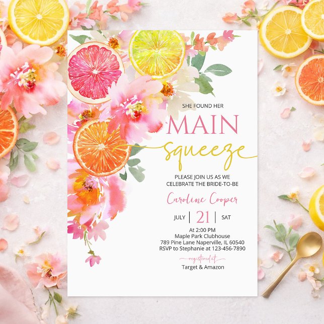 Invitation Citrus Bridal Shower Invitation, Floral Lemon (Créateur téléchargé)
