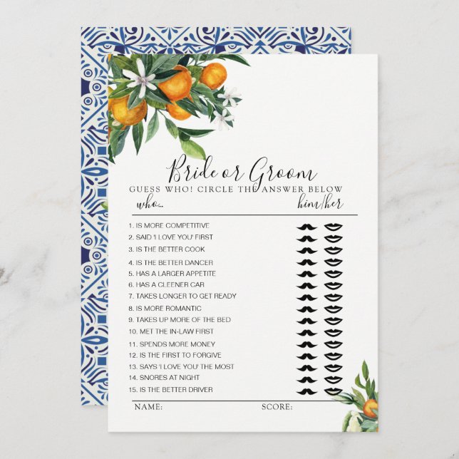 Invitation Citrus Bride ou Groom jeu entièrement modifiable c (Devant / Derrière)