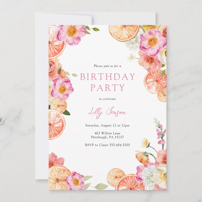 Invitation Citrus brillant et Fleurs Flirty Anniversaire (Devant)