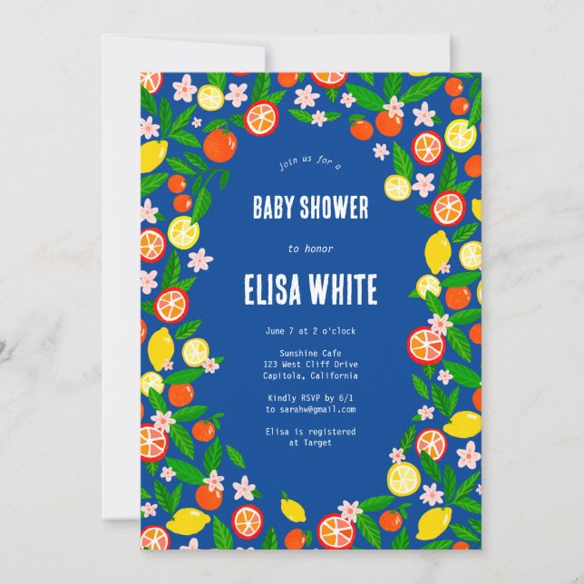 Invitation Citrus Celebration CUSTOM QR Code BABY SHOWER (Devant)