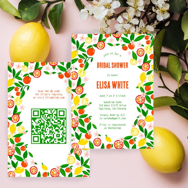 Invitation Citrus Celebration CUSTOM QR Summer BRIDAL SHOWER (Citrus Celebration CUSTOM QR Code Hand-drawn Summer BRIDAL SHOWER Invitation
)