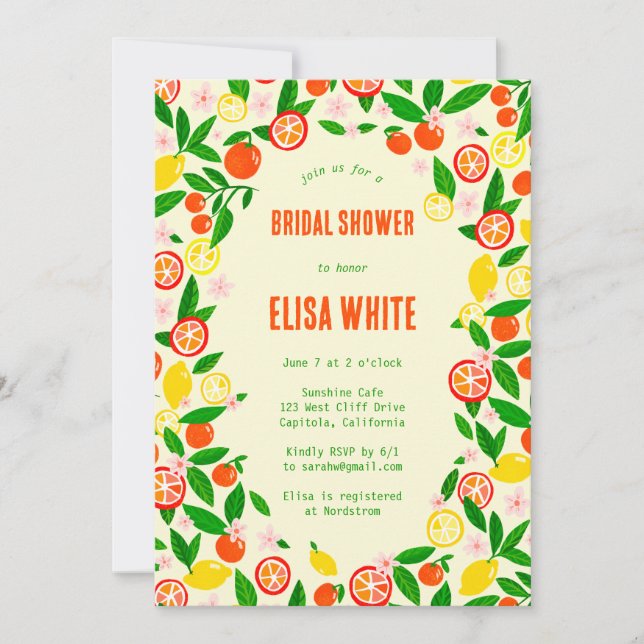Invitation Citrus Celebration CUSTOM QR Summer BRIDAL SHOWER (Devant)