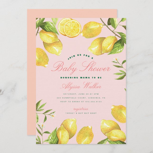 Invitation Citrus citron Baby shower neutre (Devant / Derrière)