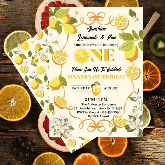 Invitation Citrus citron été Lemonade 1er anniversaire fête (Créateur téléchargé)