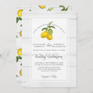 Invitation Citrus citron Floral Jaune Blanc Gris Mariage