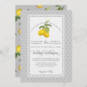 Invitation Citrus citron gris floral Mariage blanc jaune