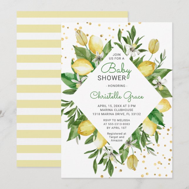 Invitation Citrus citron Italie Genre Neutre Baby shower Chic (Devant / Derrière)