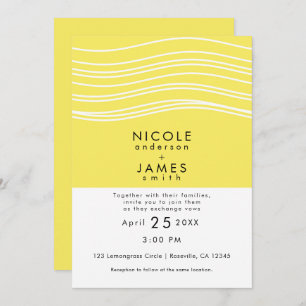 Invitation Citrus Citron jaune et blanc Vague moderne Mariage