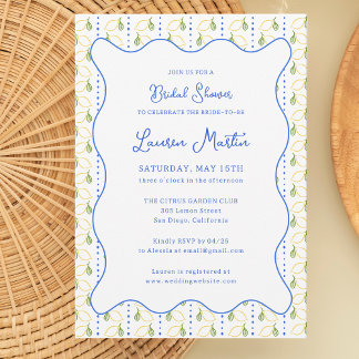 Invitation Citrus citron jaune et bleu Fête des mariées itali
