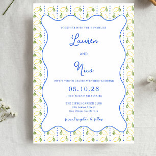 Invitation Citrus citron jaune et bleu italien Mariage chic