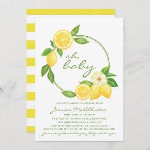 Invitation Citrus citron rayures jaunes Baby shower unisexe