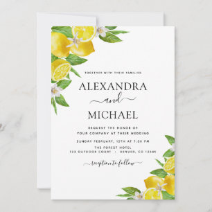 Invitation Citrus Citrus Aquarelle Jaune Mariage