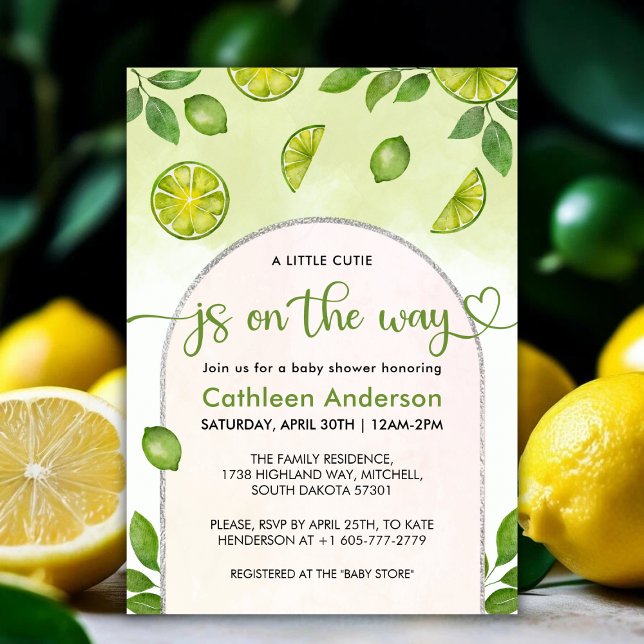 Invitation Citrus de citron vert frais Baby shower neutre (Fresh Lime Citrus Gender Neutral Baby Shower Invitation)