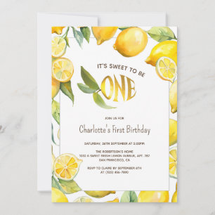 Invitation Citrus de Fruit de Citron jaune 1er anniversaire