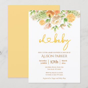 Invitation Citrus de rose jaune Floral Élégant Baby shower de