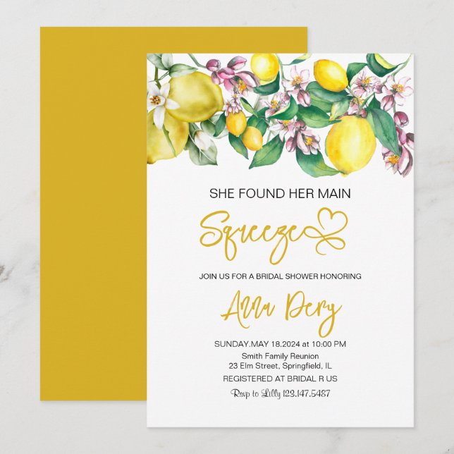 Invitation Citrus Elle A Trouvé Sa Principale Fête des mariée (Devant / Derrière)