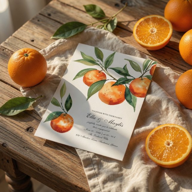 Invitation Citrus Engagement | Mediterranean Orange (Créateur téléchargé)