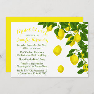 Invitation Citrus Fête de l'mariée jaune Citron et Mariage ve