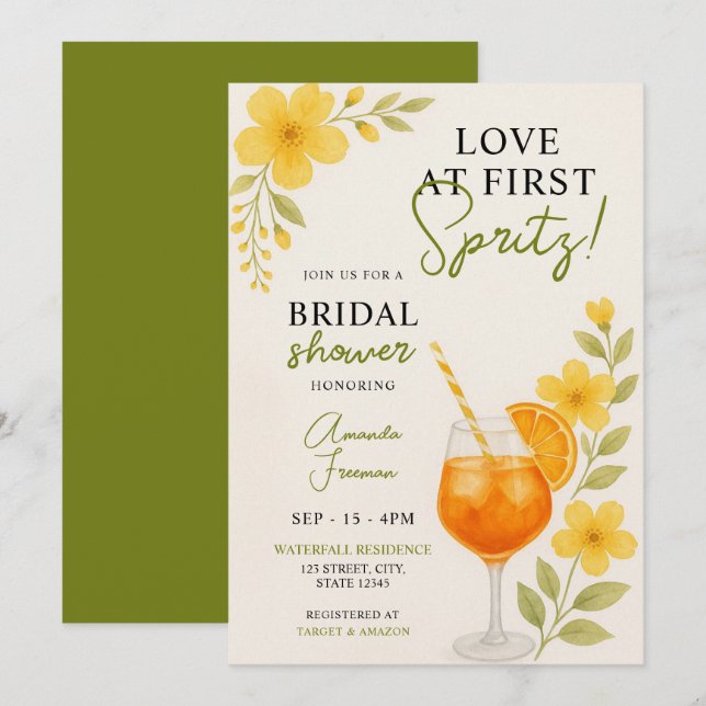 Invitation Citrus Floral Spritz thème Fête des mariées (Devant / Derrière)