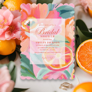 Invitation Citrus floral vert brillant Orange douche nuptiale
