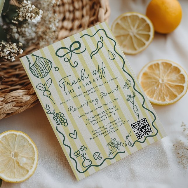 Invitation Citrus Fresh Off the Market Hand Drawn QR Bridal (Citrus Fresh Off the Market Hand Drawn QR Bridal Invitation)