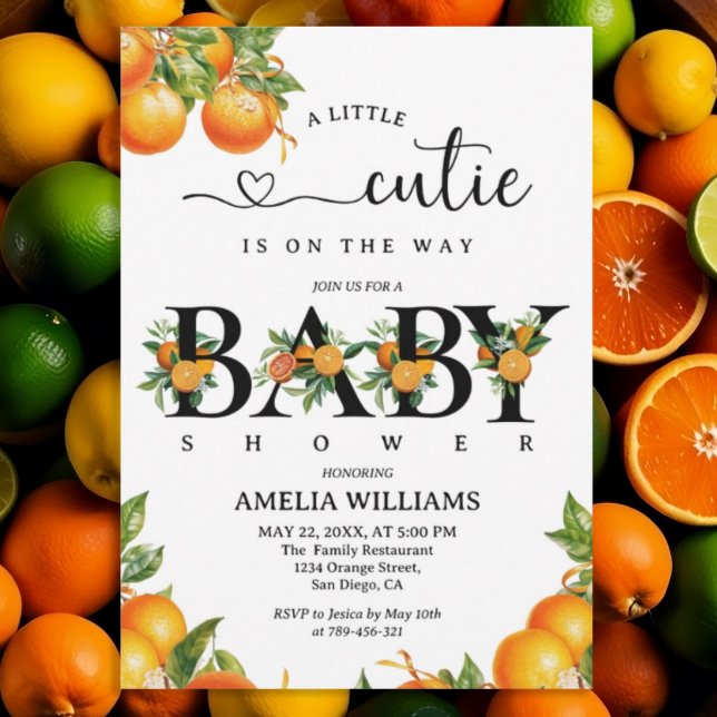 Invitation Citrus Green Elégant Baby shower orange (Créateur téléchargé)